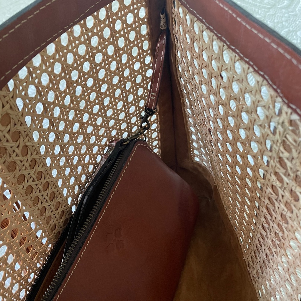 Patricia Nash Brown Leather and Cane woven Tote Bag - Picture 5 of 8